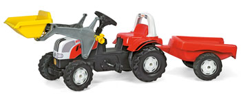 02 393 6 Rolly Kid Steyr Tractor with Roll Bar, Frontloader & Trailer