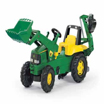 81 107 6 Junior John Deere Tractor w frontloader & rear excavator